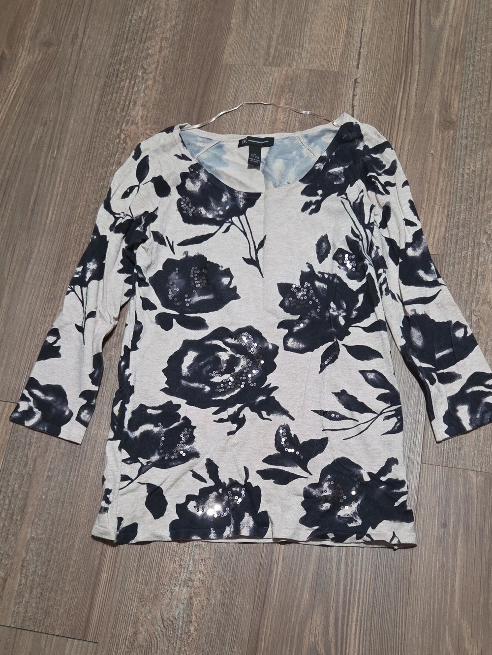 Women's INC Floral Sequin Scoop Neck Top
